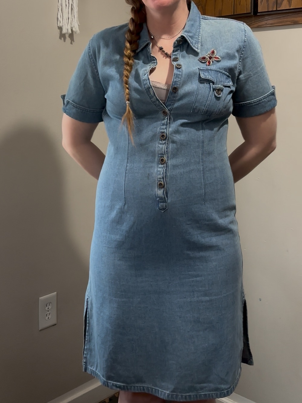 Khakis Vintage Denim Midi Dress Size Medium Blue Retro T Shirt Dress - Picture 16 of 16